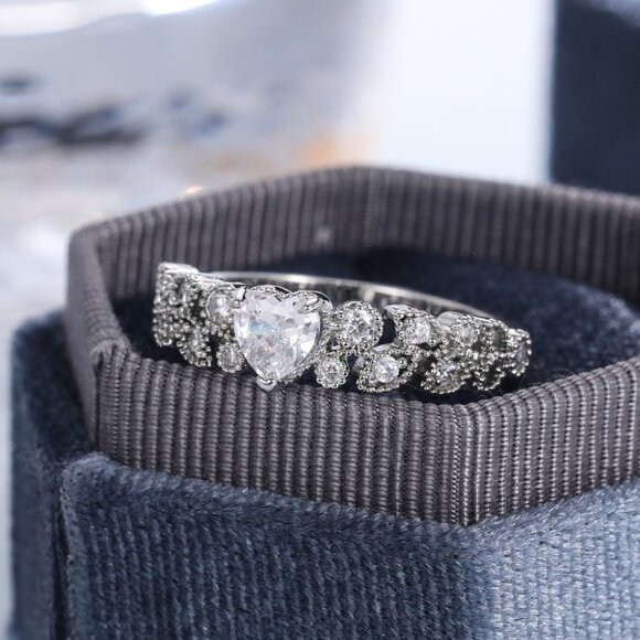 ▶Heart shape CZ Eternity 925 Silver Plated Fashion Ring for Women, L089